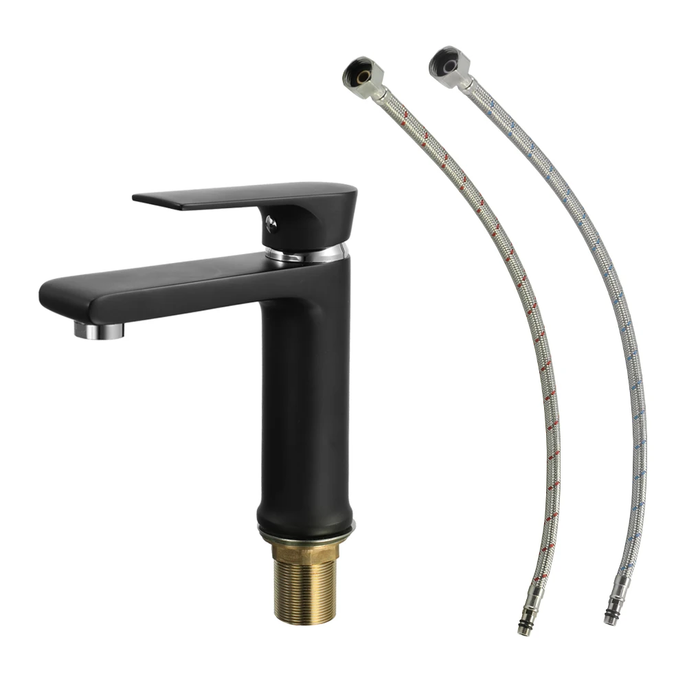 

European-style Basin Single-hole Frosted Surface Single Linked Bathroom Faucet Black Water Tap Waterfall Faucets