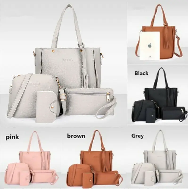 2019 Новая мода 4 шт женская кожаная сумка дамские сумки на плечо тоут кошелек