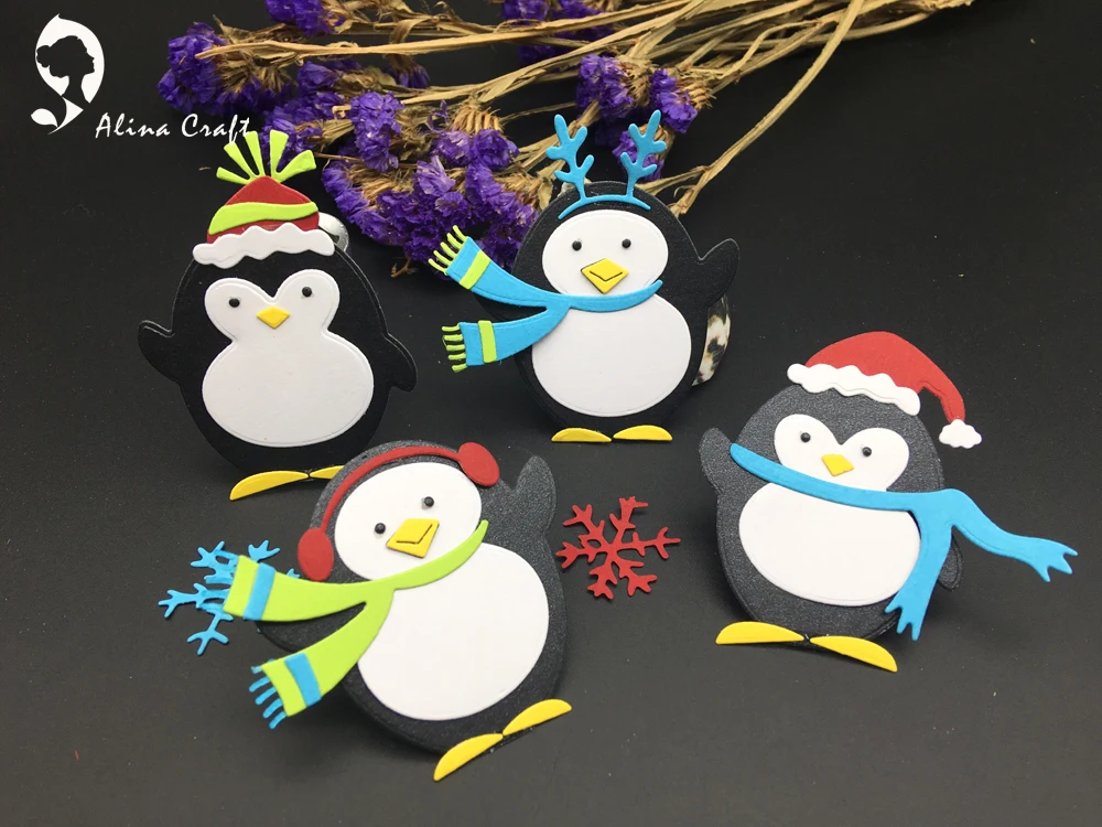 Металлические штампы для высечки Пингвин Ноэль Санта СНЕГ НОВОГОДНИЕ коллажа