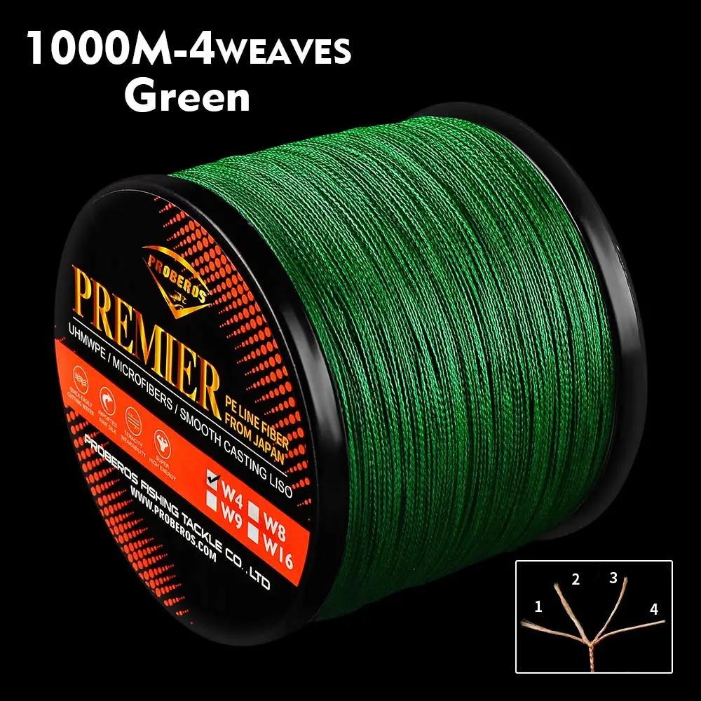 Green Плетеная леска для ловли карпа, 1000 м, серия Prime, крепкая многонитевая ПЭ косичка, 6-100 фунтов, пресноводная морская леска - Цвет: Green