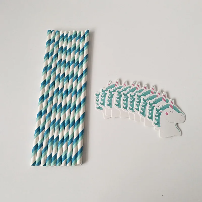 Украшения для дня рождения Детская полосатая бумажная соломинка с единорогом