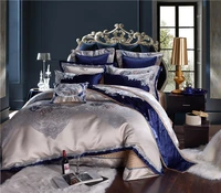 blue silver silk cotton satin jacquard luxury chinese bedding set queen king size bedding set bed sheetspread set duvet cover