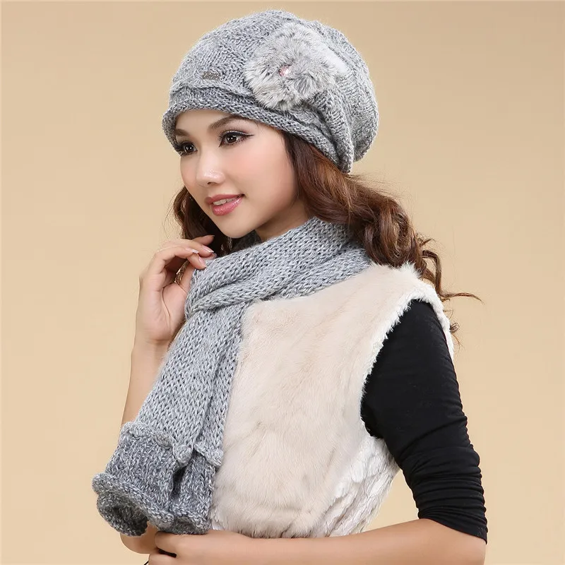 grey sets Charles Perra, женские наборы шарф шапка, двойной слой, зима, утолщенная шерсть, вязаные шапки, повседневные, ручной работы, тканые, шерстяные шапочки, шапки 3033 - Цвет: grey sets