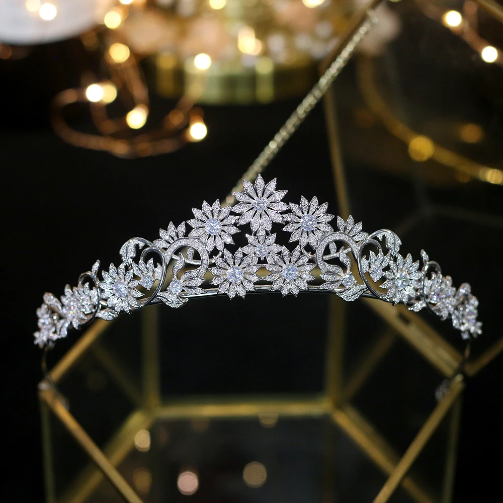 Asnora New European Wedding 3a Zircon Flower Hair Accessories Bride CZ Crown with Electroplating | Украшения и аксессуары