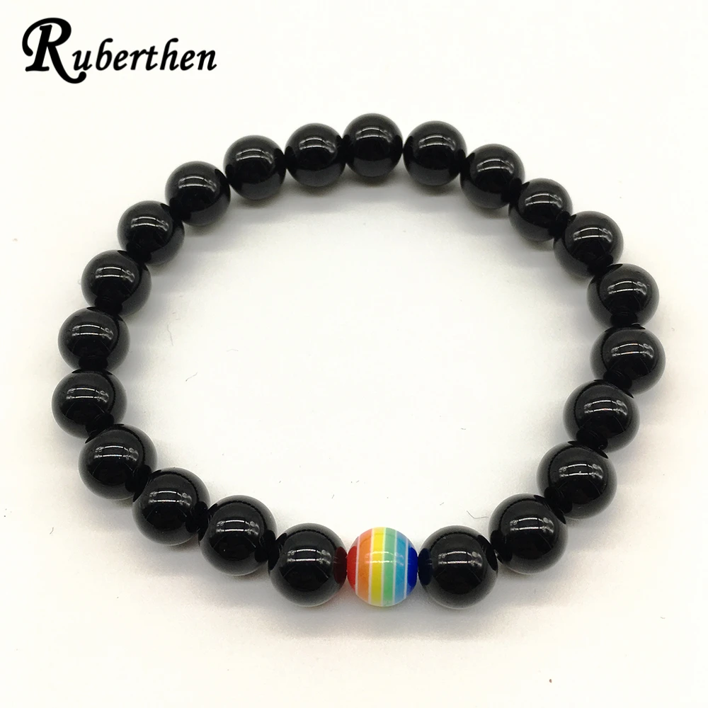 Ruberthen 2018 Новый Дизайн Радужный Браслет 7 цветных бусин браслет черный оникс белый