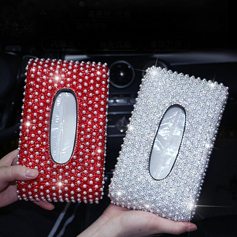 Кристальная автомобильная коробка для салфеток со стразами и жемчугом