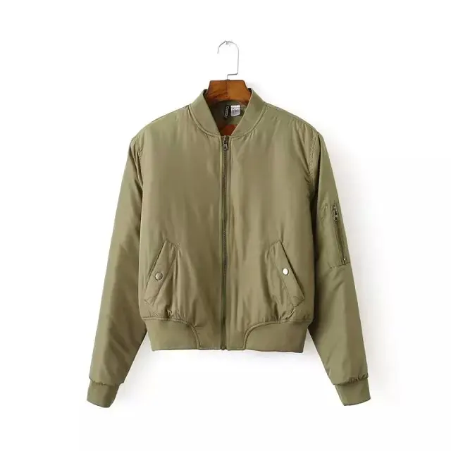 Army green Модная женская стеганая куртка-бомбер зеленого цвета с v-образным вырезом, короткая тонкая стеганая куртка-бомбер, пальто, верхняя одежда пилотов - Цвет: Army green