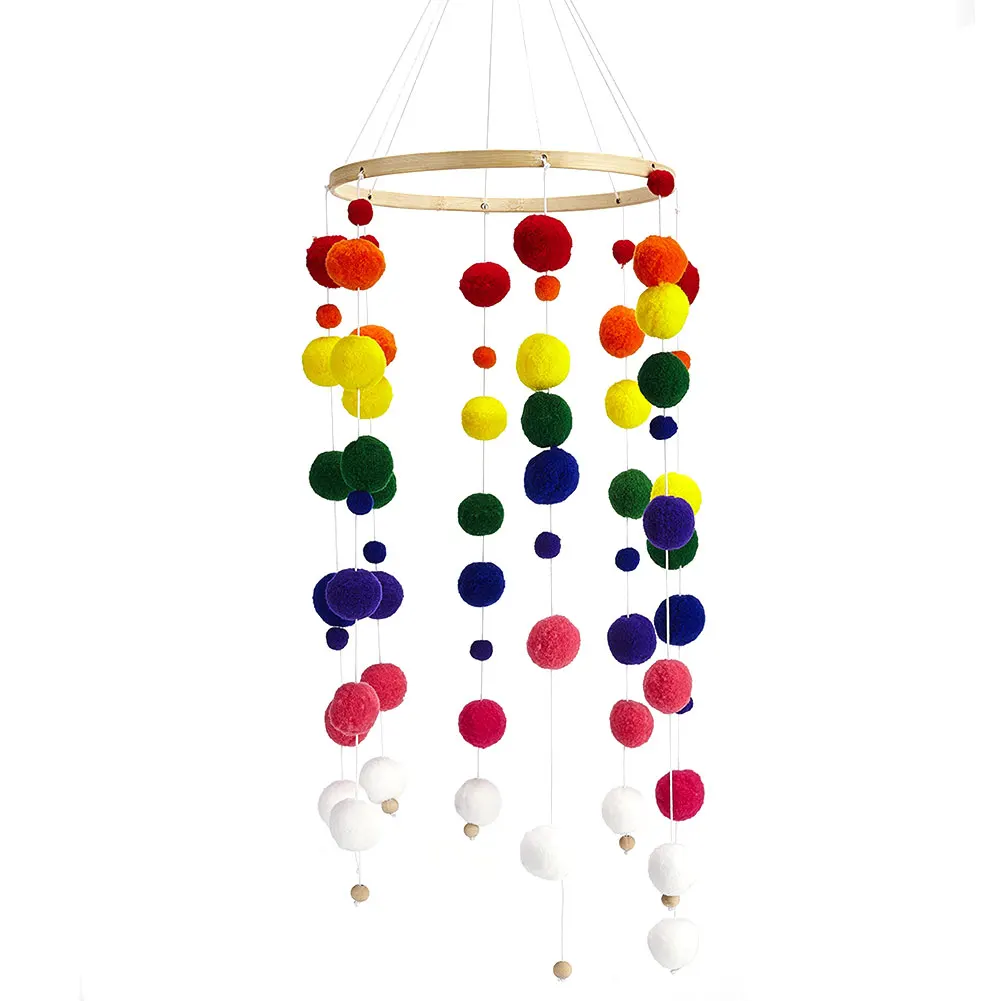 

Baby Handmade Nursery Kids Room Decoration Durable Felt Ball Craft Wooden Bed Hanging Photo Props Beautiful Gift Wind Chimes