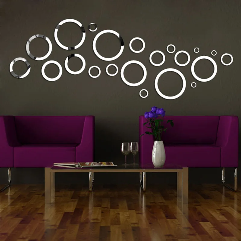 21 шт./лот 3D обои зеркало круг DIY акриловые наклейки гостиной туалеты спальня