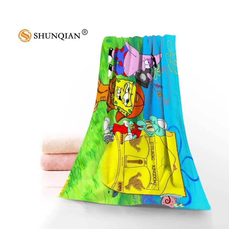 Towel Новые Пользовательские Губка Боб полотенце с принтом хлопок лицо/банные полотенца из микрофибры Ткань для детей Мужчины Женщины полотенце для душа s JK123 - Цвет: Towel