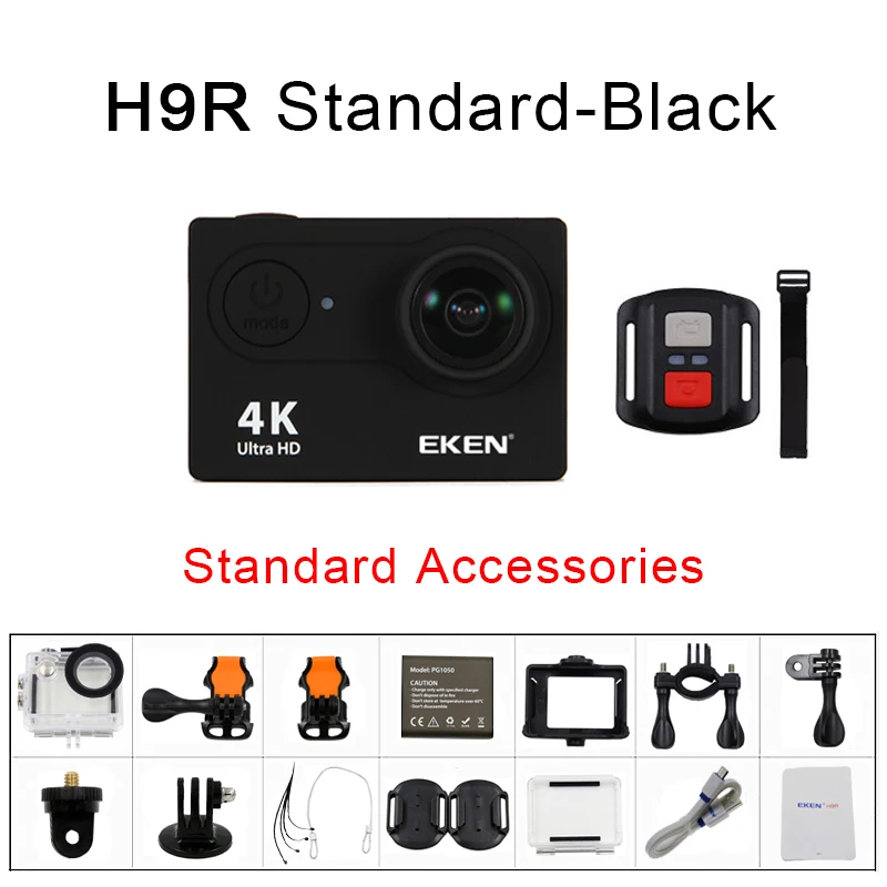 H9R Black Оригинальная Экшн-камера eken H9 H9R 4 K/30FPS 1080 p/60fps 20MP Ultra HD Mini Helmet Cam WiFi водонепроницаемая Спортивная камера - Цвет: H9R Black