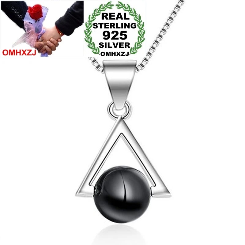 

OMHXZJ, оптовая продажа, модный простой подарок для женщины, девушки, треугольник, черный агат, Стерлинговое Серебро 925 пробы, подвески PE152, ожер...