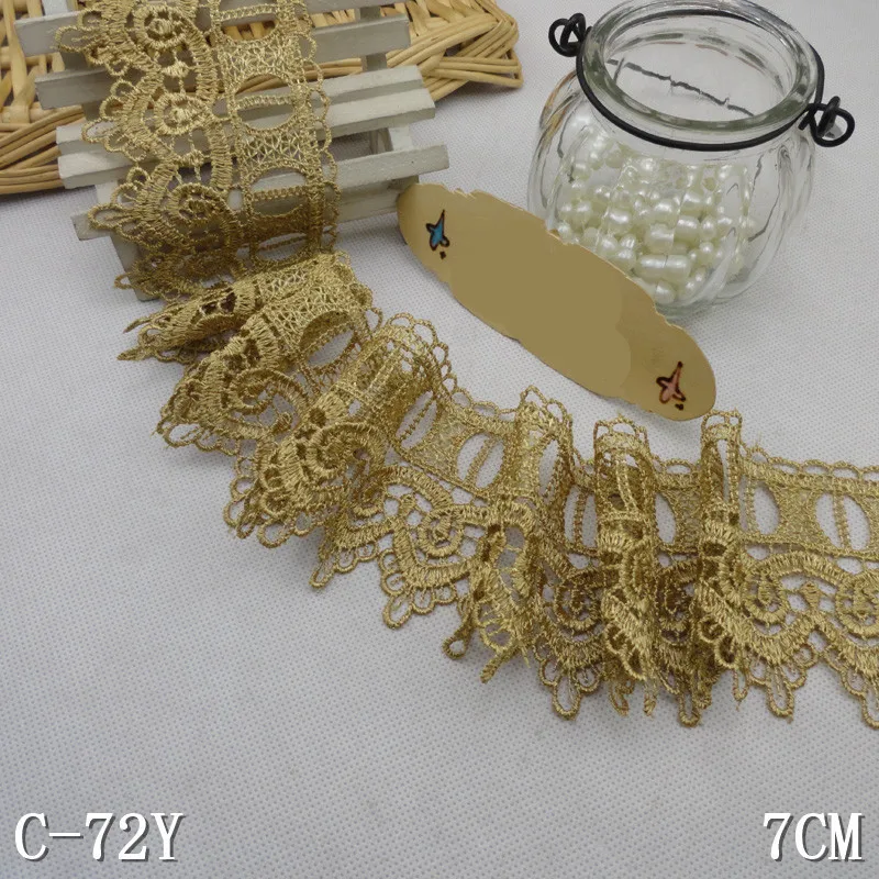 5 ярдов 7 см кружевная ткань с широкой отделкой Кружевная аппликация Золотой