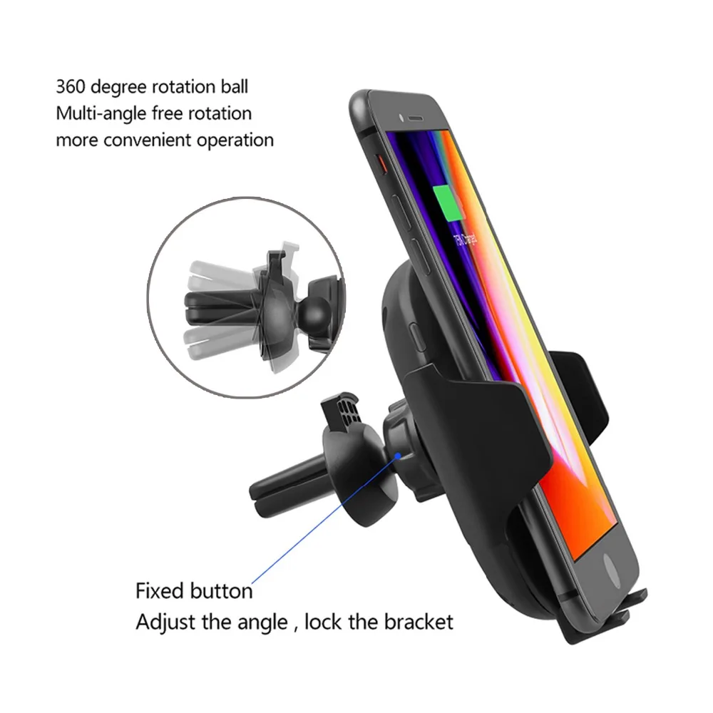 Fast Wireless Car Charger Automatic Infrared Sensor Mount Air Vent Phone Holder Cradle for iPhone 8 Plus X Samsung S9 Note 9 | Мобильные