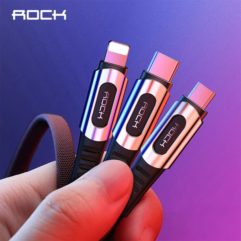 ROCK 3 в 1 USB кабель для Мобильный телефон 3A Быстрая зарядка Micro usb Type C передачи данных