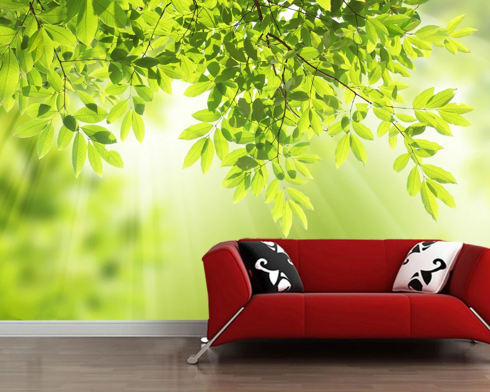 

Papel de pared Green leaves natural 3d wallpaper,living room sofa TV wall bedroom wall paper home decor restaurant bar mural