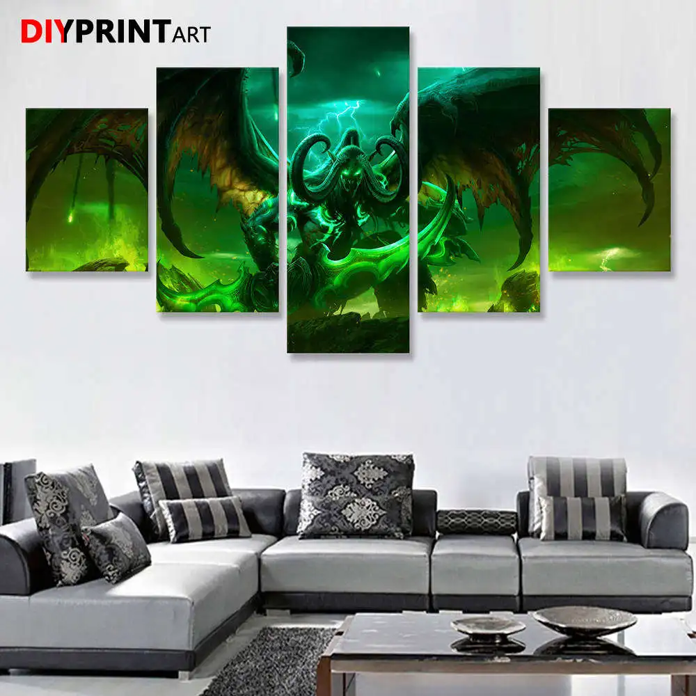 Плакаты и принты картины игровой плакат Wow Demon Illidan 5 панелей настенная живопись для украшения гостиной