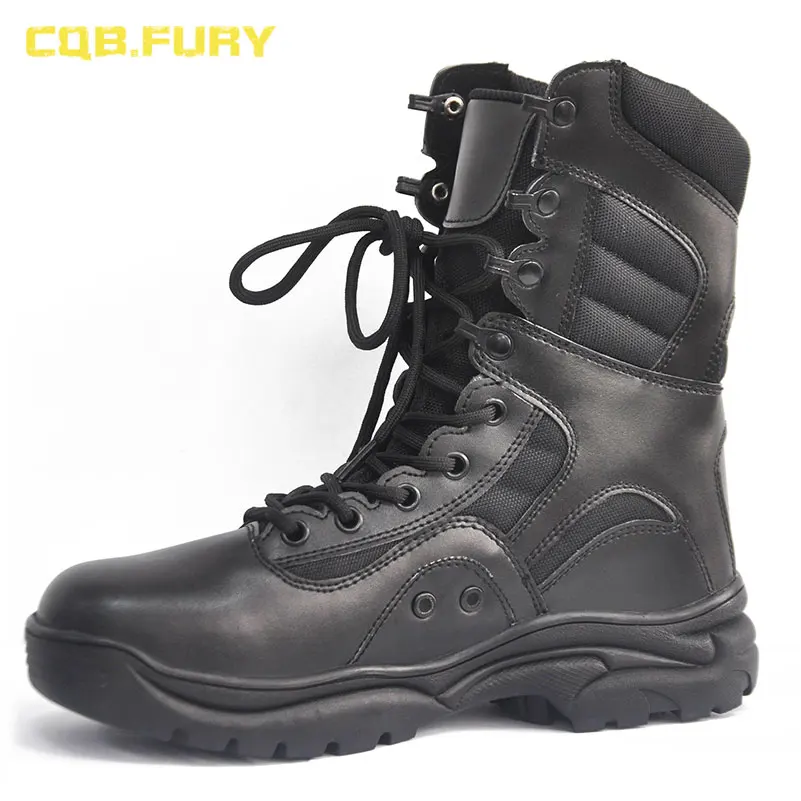 Тактические мужские ботинки CQB.FURY черные до лодыжки армейские однотонная кожаная