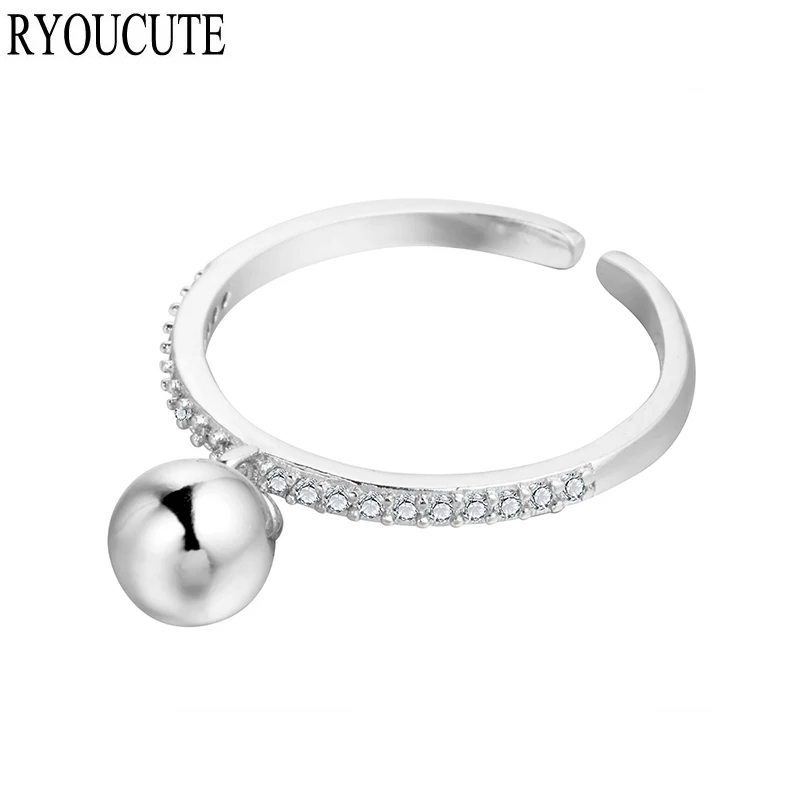 Женское кольцо с бусинами и кристаллами серебристого цвета|fashion rings for women|rings womenring