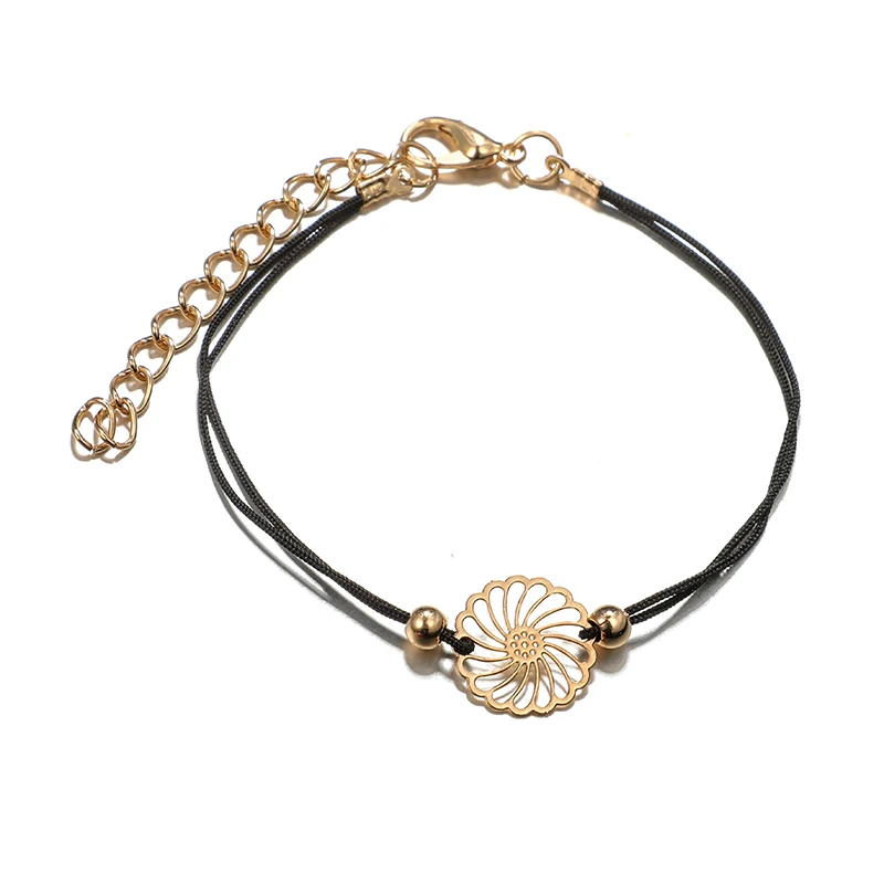 HuaTang Boho черный горный хрусталь цепь браслеты для женщин Регулируемая Любовь Сердце Карта Шарм браслет; Комплект бижутерии 6921