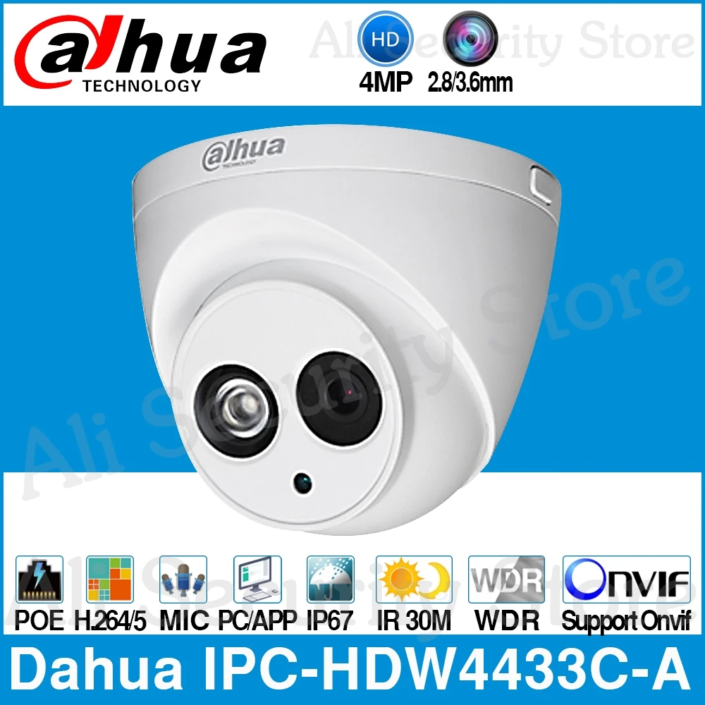 Dahua IPC-HDW4433C-A 4MP HD POE сеть Starnight IR мини купольная IP камера Встроенный микрофон камера onvif CCTV Замена IPC-HDW4431C-A