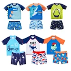 2 шт., детский купальный костюм с принтом рыбы и коротким рукавом