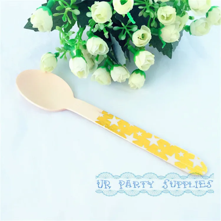 36 шт. биоразлагаемый деревянные столовые приборы золото Фольга белая звезда Вилы