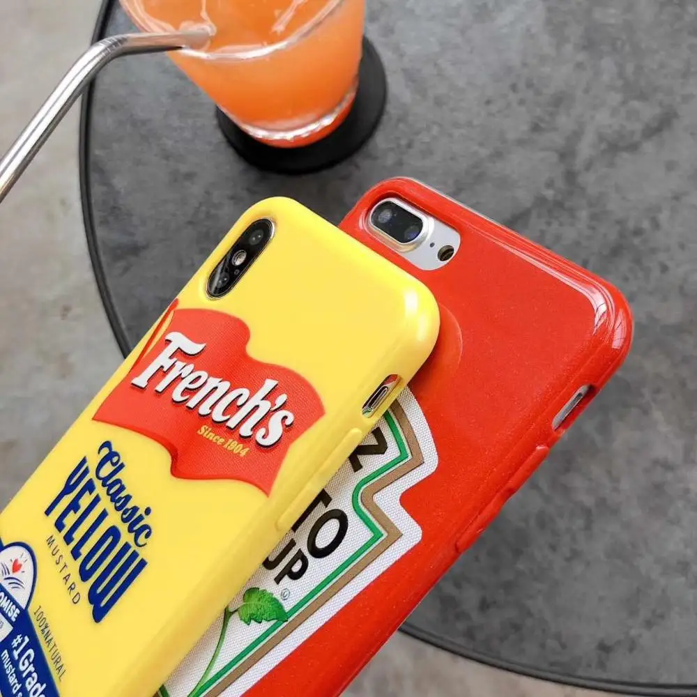 Симпатичные Сияющие Блестки горчичный кетчуп Телефон чехол для iPhone 6 S 7 8 X XR XS Max