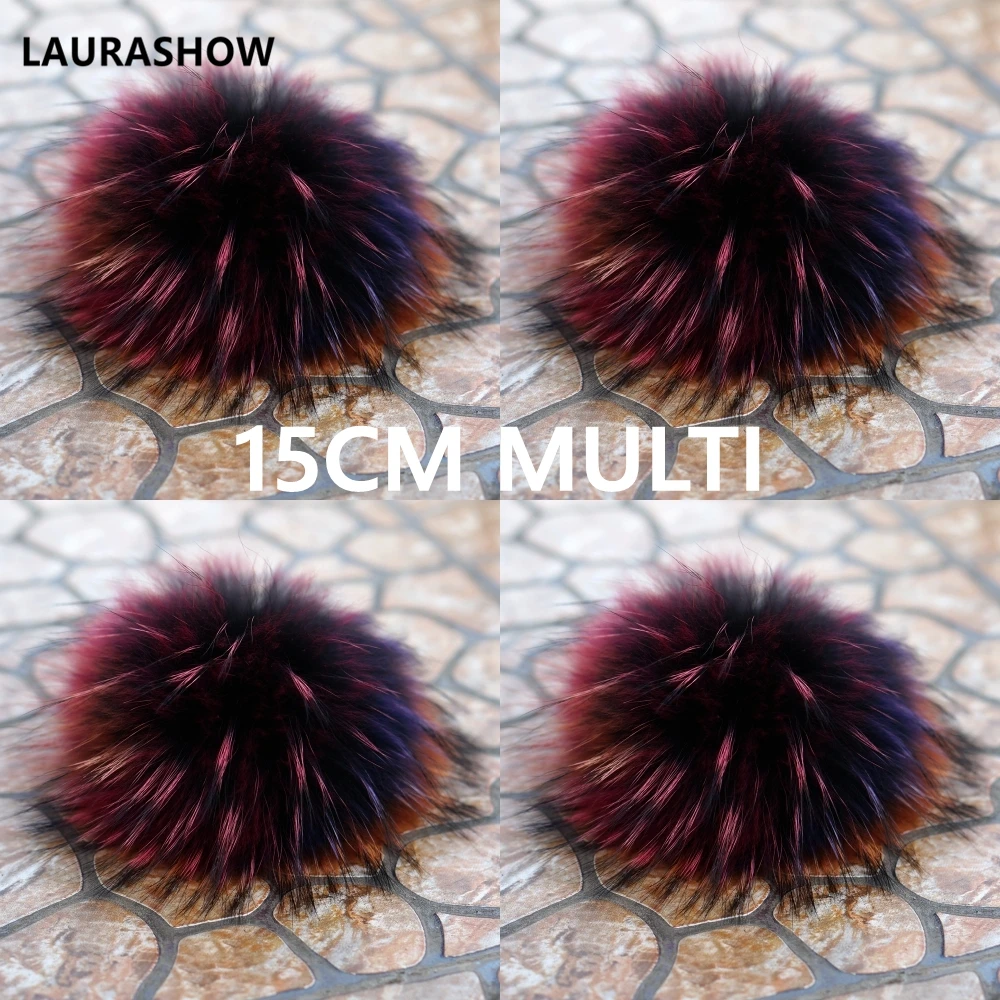 LAURASHOW 4Pcs/ Lot DIY 13-14 15-16cm Real Mink Raccoon Fur Ball Pompoms for Knitted Hat Cap Beanies Keychain Scarves