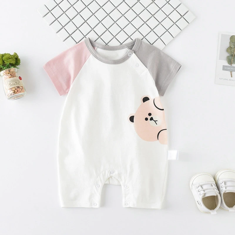 Детский летний комбинезон из 100% хлопка с рисунком медведя милая детская одежда