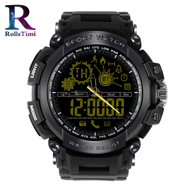 Black Rollstim мужские спортивные часы с двойным дисплеем, аналоговые цифровые электронные умные часы, водонепроницаемые наручные часы для плавания, военные часы - Цвет: Black