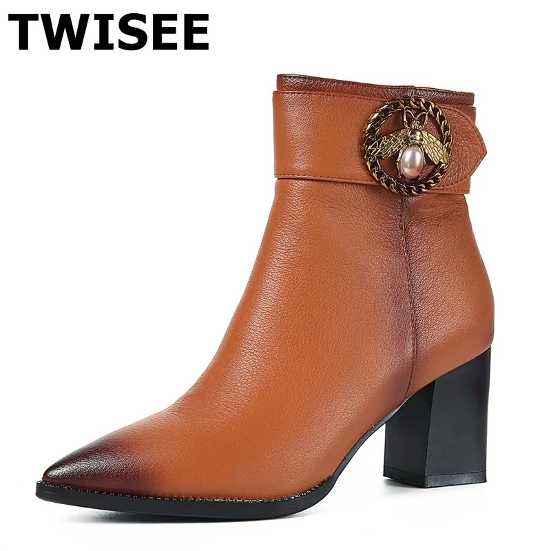 Женские ботинки до середины икры Горячая распродажа! Теплые осенние с острым