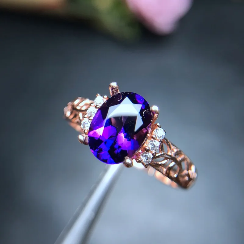 Rose gold plated [MeiBaPJ натуральный аметистовый драгоченный камень модное кольцо для женщин Настоящее 925 пробы серебро ювелирные украшения - Цвет камня: Rose gold plated