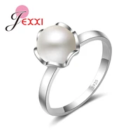european american popular simple 925 sterling silver ring round big pearl flower crystal zircon jewelry christmas gift