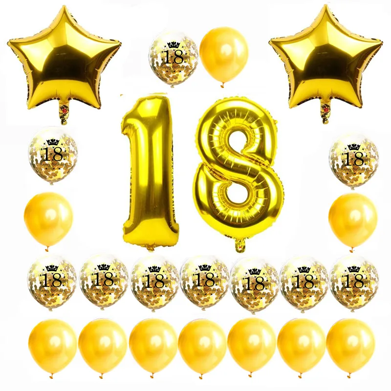 24pcs ZLJQ золото 18/21st/30/40/50/60th баннер «С Днем Рождения» латекс конфетти воздушные шары День рождения украшения товары для взрослых 8 - Цвет: 24pcs