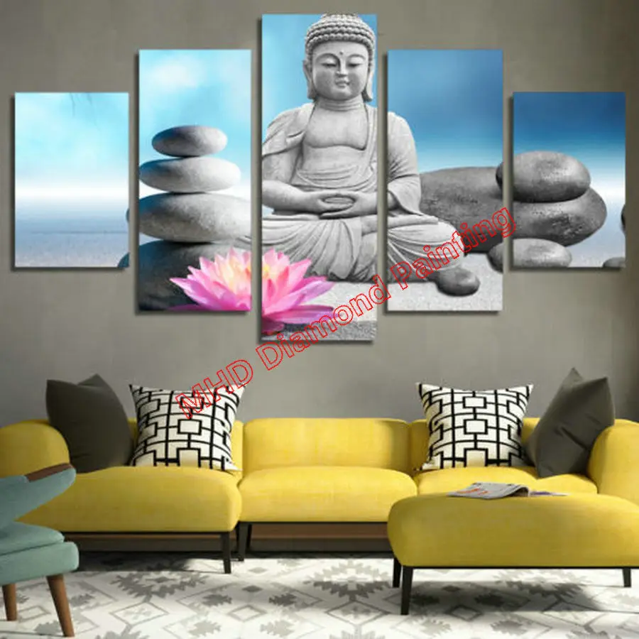Фото Набор из 5 разноцветных картин Будды лотоса DIY Алмазная картина 3d diy Вышивка