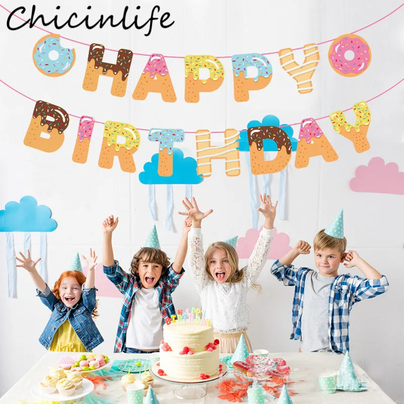 Chicinlife 1Set Doughnut Happy Birthday Banner Donut Party Decor Baby Shower Kids Favors Garlands Bunting Supplie | Дом и сад