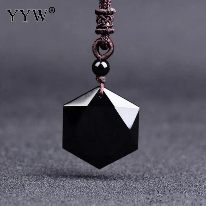 

Drop Shipping Black Obsidian Pendant Necklace Amulet Jewelry With Free Rope Hexagon Star Of Rongde Pendant Lucky Love Protective