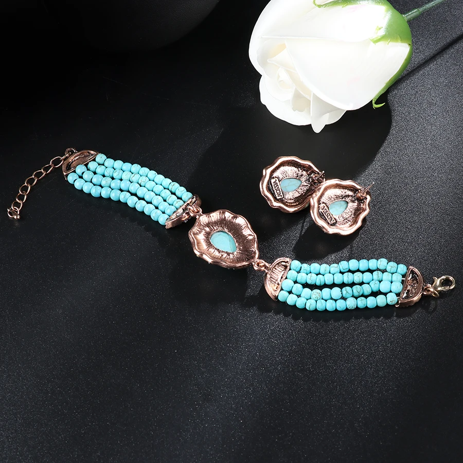 2 шт./лот богемные Ювелирные наборы синие бусины ручной работы камень капля воды