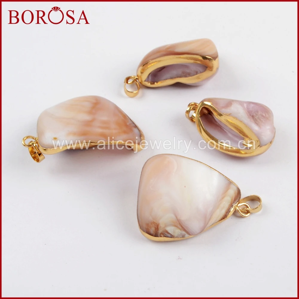 BOROSA Wholesale 10pcs Natural Cowrie Shell Pendant Jewelry With Gold Trim for Necklace Making G1609 | Украшения и аксессуары