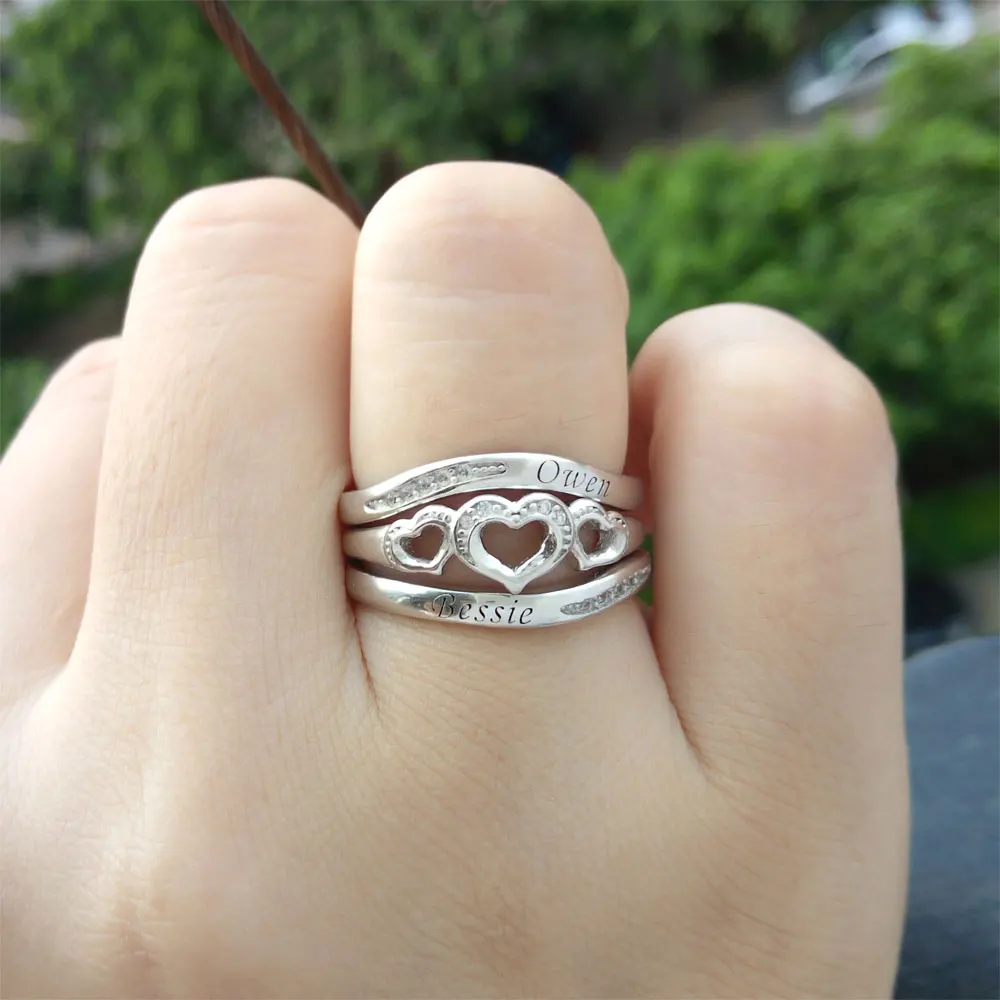 AIJAJA Personalized 925 Sterling Silver Engraved Ring Sets Customized Words Engraving Bridal Rings Lovers Promise Bands | Украшения и