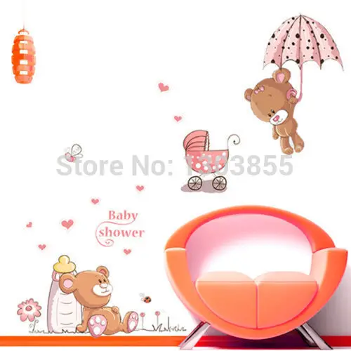 Плюшевый медведь цветы наклейки на стену детская комната Детский Декор