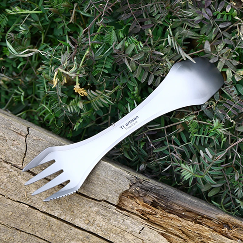 Tiartisan Открытый Кемпинг чистый титан 3 в 1 Spork Ложка Вилка нож набор Пикник Посуда |