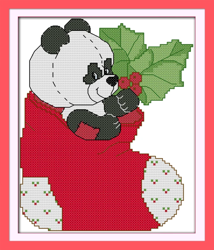 

The panda in Christmas stockings cross stitch kit 14ct 11ct count print canvas stitches embroidery DIY handmade needlework plus