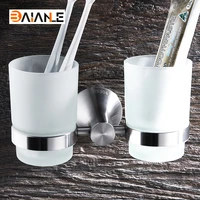 stainless steel brushed cup holders glass cups bathroom accessories double toothbrush tooth cup holder