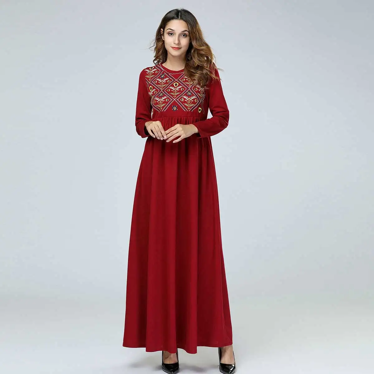 Женское длинное платье мусульманское этническое Платье макси с вышивкой