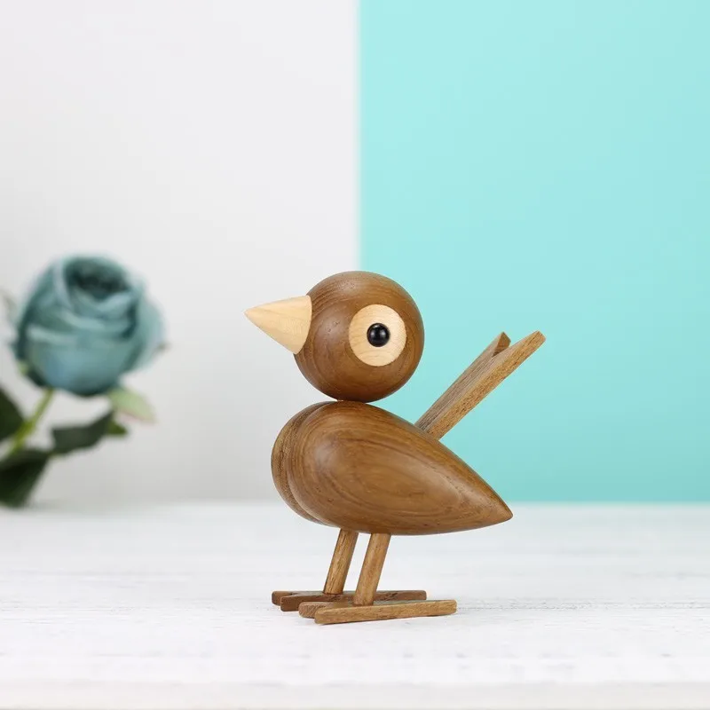 Teak Wood Нордический превосходный дубовый воробей, деревянные куклы, прекрасная природа, тиковое дерево, фигурки птиц, орнамент, домашний декор, полка, украшения, фигурки - Цвет: Teak Wood