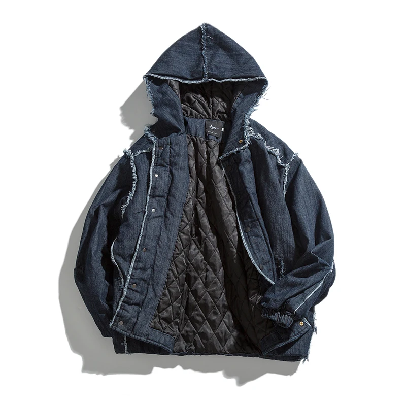 Мужская джинсовая куртка с капюшоном черная утепленная бомбер из денима в стиле