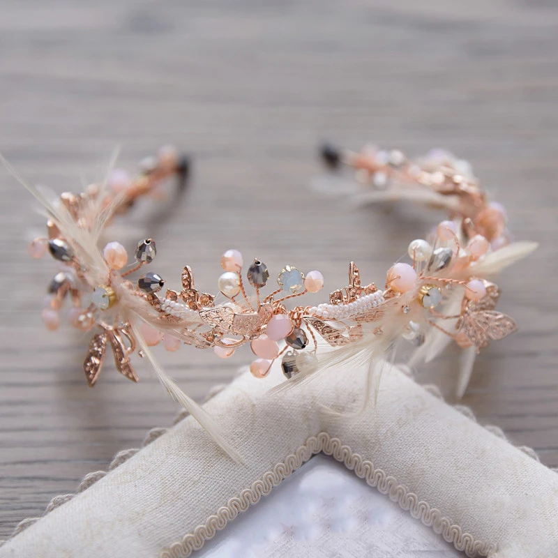 HIMSTORY ручная работа великолепный кристалл бисер перо повязка для волос свадебные