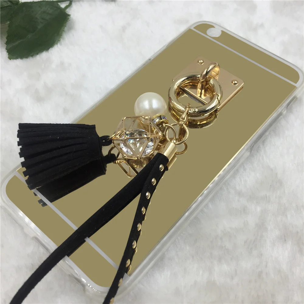 Fashion Pearl Tassels Rhinestone phone Cases cover For apple iphone 6 6s Mirror case plus | Мобильные телефоны и